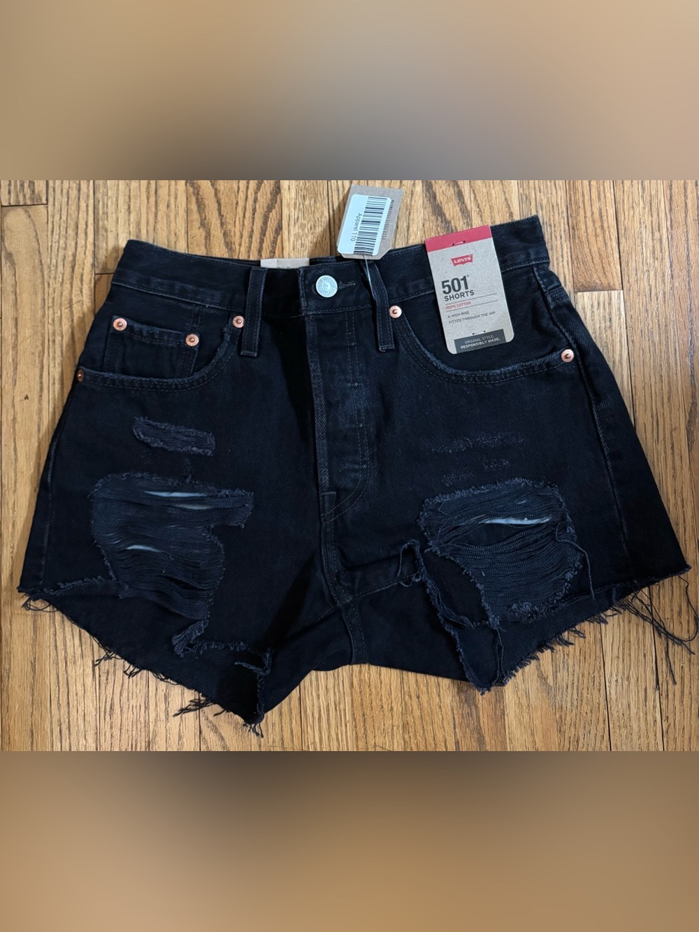 Women’s Levi 501 Black Distressed High-Rise Women’s Denim Shorts Size 25